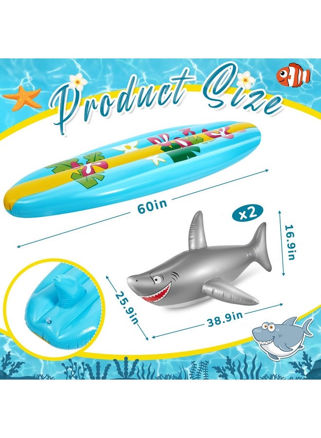 Cunhill 3 Pcs Inflatable Surf Board And Shark Luau Decoration Include 2 Pcs 38.9 In Shark Pool Toy And 60 In Inflatable Surfboard Decor Shark Party Decorations For Adults Boys Girls Surf Beach Party - Image 2