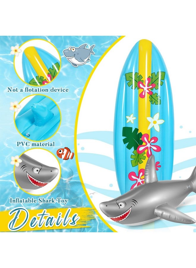 Cunhill 3 Pcs Inflatable Surf Board And Shark Luau Decoration Include 2 Pcs 38.9 In Shark Pool Toy And 60 In Inflatable Surfboard Decor Shark Party Decorations For Adults Boys Girls Surf Beach Party - Image 3