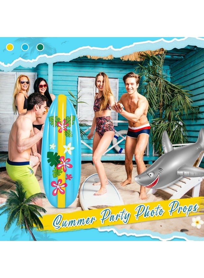 Cunhill 3 Pcs Inflatable Surf Board And Shark Luau Decoration Include 2 Pcs 38.9 In Shark Pool Toy And 60 In Inflatable Surfboard Decor Shark Party Decorations For Adults Boys Girls Surf Beach Party - Image 4