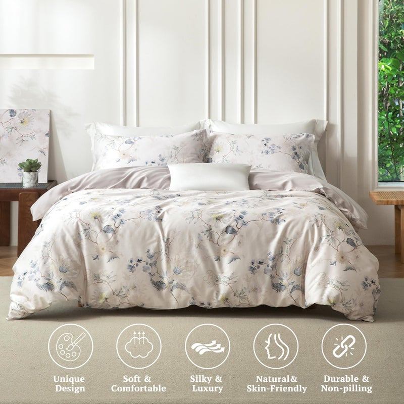 MILDLY Queen Size Duvet Cover Set 100% Long-Staple Cotton Luxury Elegant Floral Patten Reversible Comforter Cover Set 3Pcs - Image 2