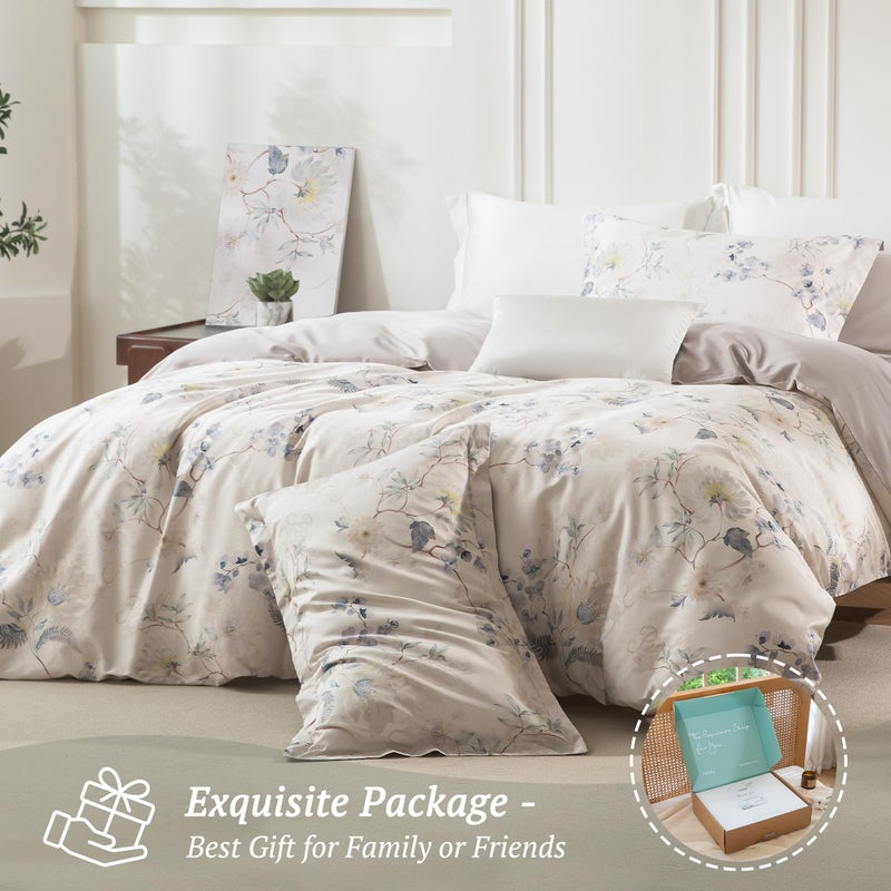 MILDLY Queen Size Duvet Cover Set 100% Long-Staple Cotton Luxury Elegant Floral Patten Reversible Comforter Cover Set 3Pcs - Image 5