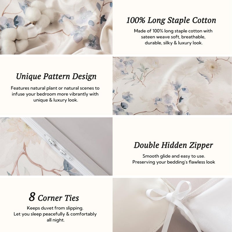 MILDLY Queen Size Duvet Cover Set 100% Long-Staple Cotton Luxury Elegant Floral Patten Reversible Comforter Cover Set 3Pcs - Image 4