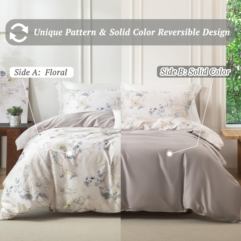 MILDLY Queen Size Duvet Cover Set 100% Long-Staple Cotton Luxury Elegant Floral Patten Reversible Comforter Cover Set 3Pcs - Image 3