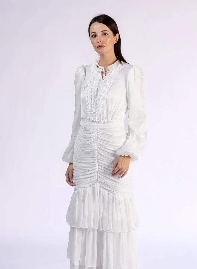 Fashonara Ruffled Draped and Layered Modest Dress