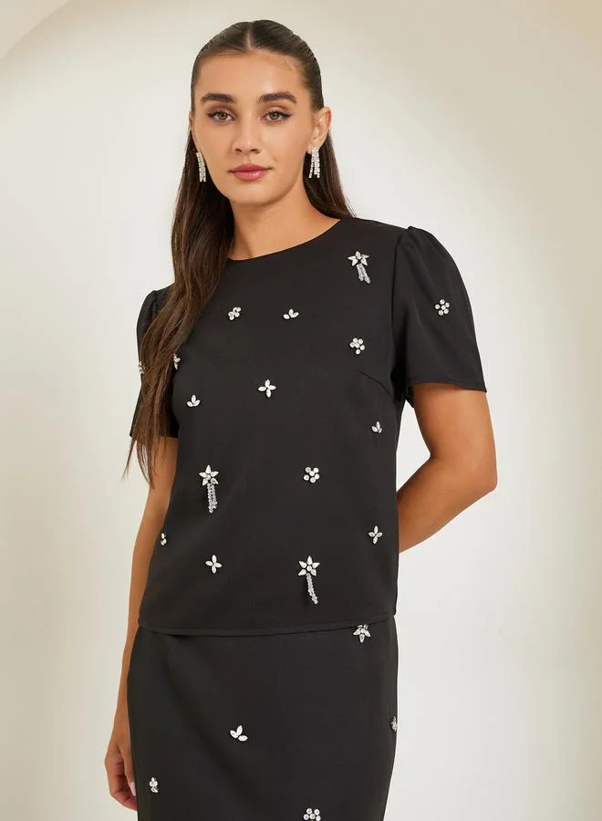 Styli Black Embellished Blouse