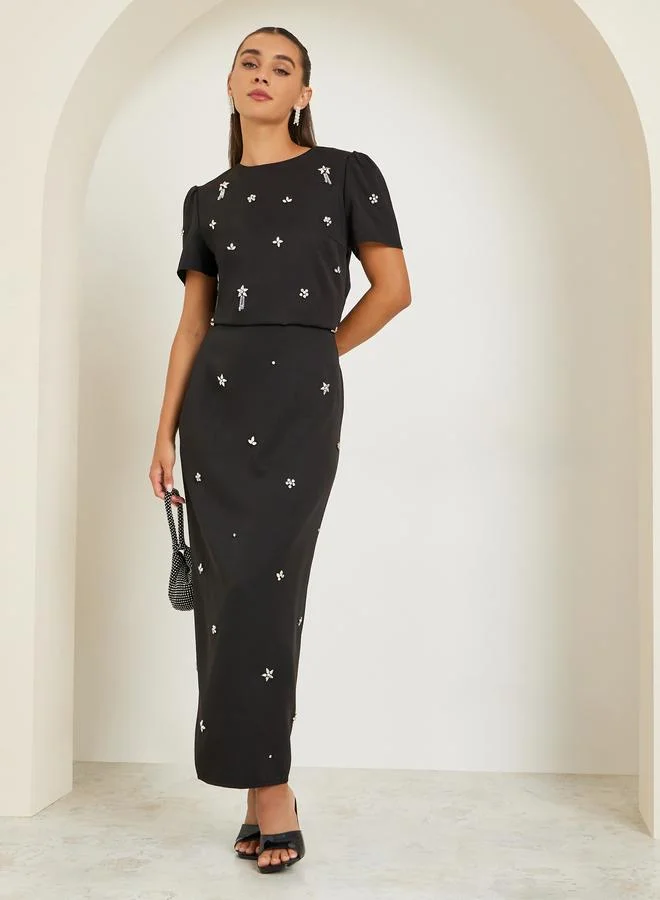 Styli Black Embellished Blouse