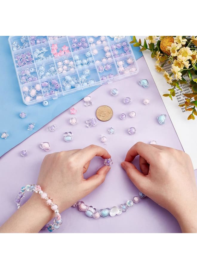 195pcs Acrylic Spacer Beads 8 Styles Bead-in-Bead Spacer Beads 3 Colors Lampwork Loose Beads Transparent Craft Beads for Hair Braids Lanyard Wrist Strap Necklace Jewelry Making, 2mm Hole - Image 3