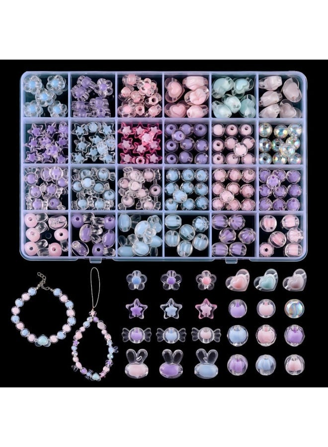 195pcs Acrylic Spacer Beads 8 Styles Bead-in-Bead Spacer Beads 3 Colors Lampwork Loose Beads Transparent Craft Beads for Hair Braids Lanyard Wrist Strap Necklace Jewelry Making, 2mm Hole - Image 1