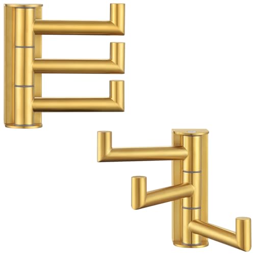 Angle Simple Towel Hooks Swivel 304 Stainless Steel 3 Arms Foldable Hand Towel Holder Coat Hooks Brushed Dark Gold 2 Pack - Image 1