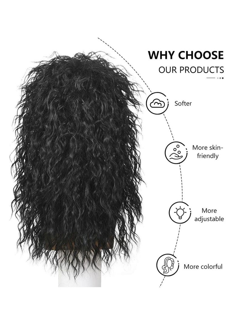 SYOSI 80s Rocker Wig Black Long Curly For Men And Women Mullet Costume Party Hal loween Cosplay Synthetic Black - Image 4