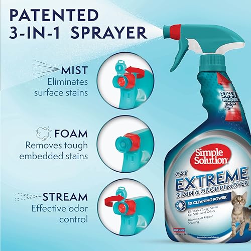 Simple Solution Extreme Cat Stain Eliminator for Strong Odor, Pet Odor Eliminator for Home, Stain Remover for Cats, Kitten Essentials, Floor Cleaner, Urine Destroyer, Carpet Cleaner Spray, 32oz - Image 4