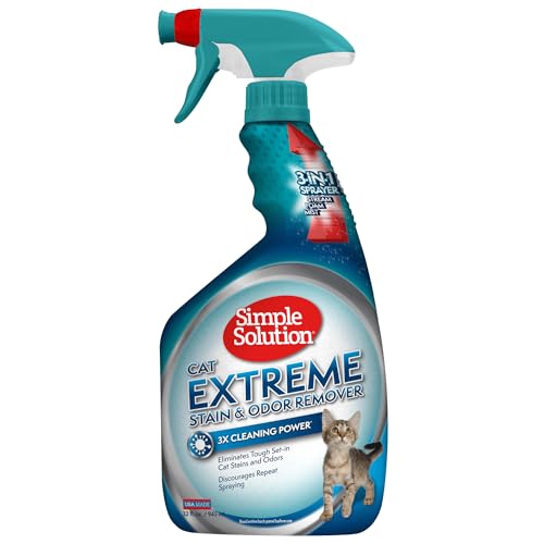 Simple Solution Extreme Cat Stain Eliminator for Strong Odor, Pet Odor Eliminator for Home, Stain Remover for Cats, Kitten Essentials, Floor Cleaner, Urine Destroyer, Carpet Cleaner Spray, 32oz - Image 1