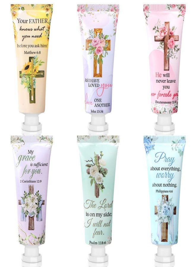 Heigble 6 Pcs Christian Gifts Bulk for Women Valentine's Day Cross Hand Cream Bulk Travel Size Easter Bible Verse Gifts Jesus Religious Scripture Faith Party Favors for Sunday Prayer Church Mothers - Image 1