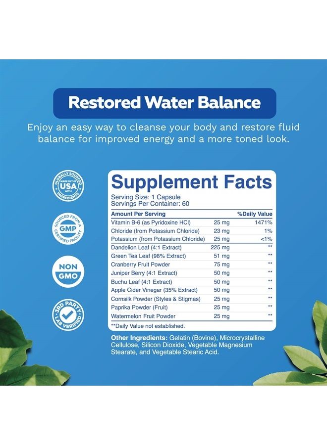 Bio Sense Natural Diuretic Water Away Pills Vitamin B6 Potassium & Dandelion Root Extract Water Retention Anti-Bloating and Swelling Capsules Weight Loss for Women & Men with Antioxidant Green Tea by Bio Sense  - Image 3
