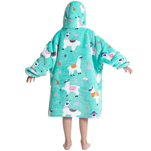 DESERT HOME Deserthome Wearable Blanket Hoodie for Kids 6-12YR Oversized Animal Hooded Blanket Super Soft Comfortable Warm Flannel Green Alpaca - Image 4
