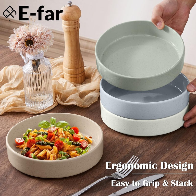 E-far طقم أطباق باستا إيفار 4 قطع سعة 35 أونصة من السيراميك لأطباق السلطة الكبيرة لتقديم الحساء والعشاء أطباق باستا ضحلة من الحجر الخزفي آمنة للاستخدام في الميكروويف وغسالة الصحون متعددة الألوان مرقطة - Image 3