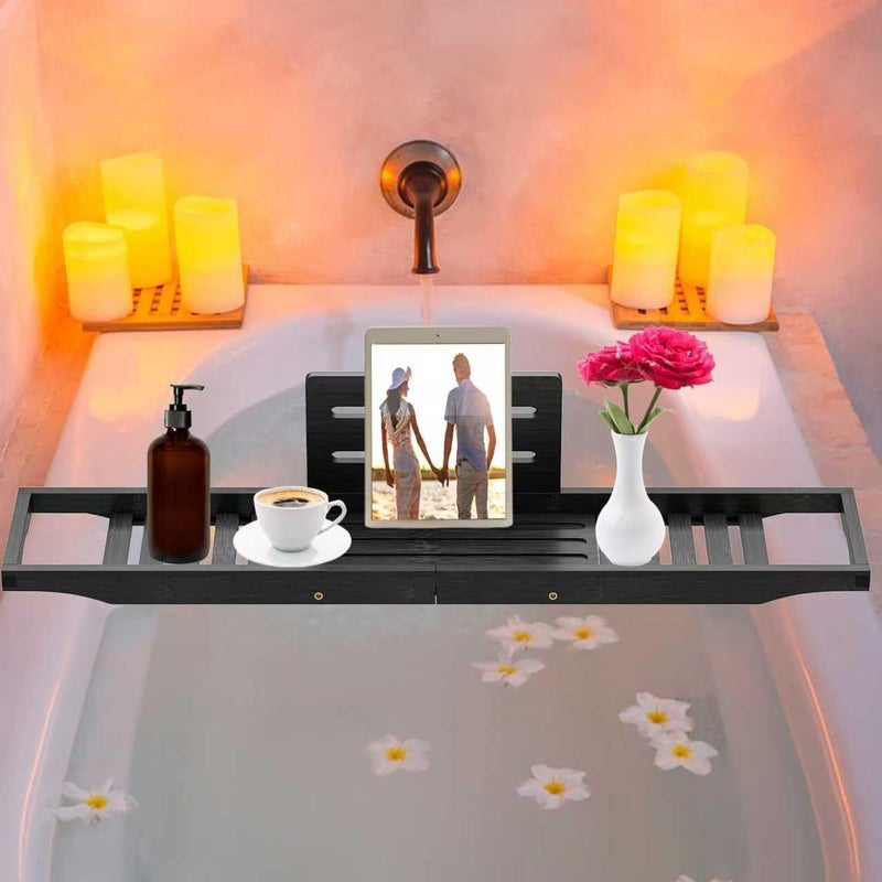 Teakhzct Bathtub Tray Caddy Black - Bath Tray Black - Bath Tub Table Tray Caddy - Bamboo Bath Tray for Tub - Image 3
