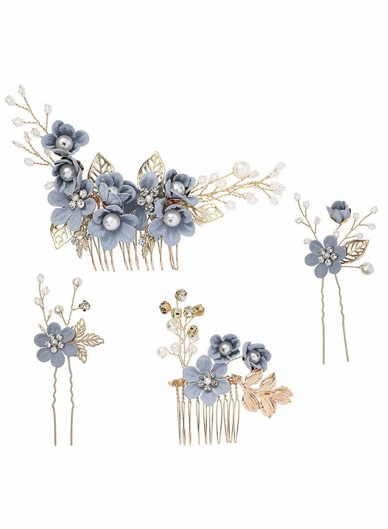 Excefore Wedding Hair Comb, 4 Pcs Bridal Wedding Handmade Floral Hair Comb Set Wedding Accessories Floral Bridal Headpiece Hair Clips for Bride Bridesmaid - Image 1