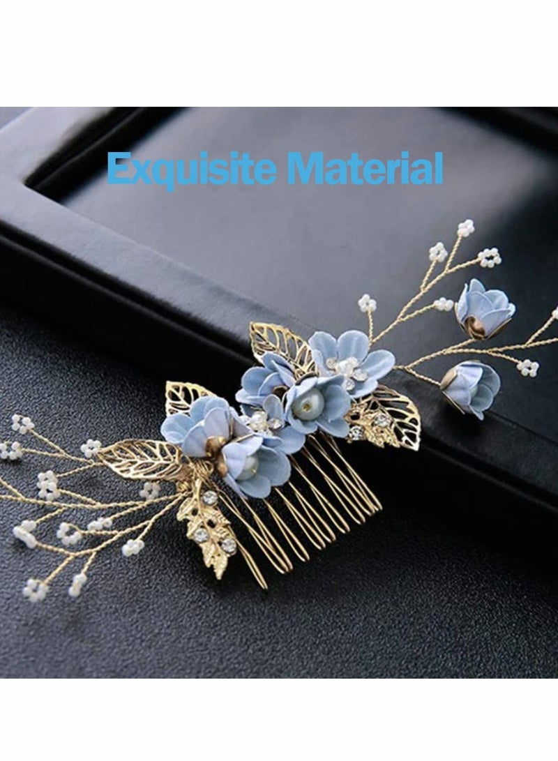 Excefore Wedding Hair Comb, 4 Pcs Bridal Wedding Handmade Floral Hair Comb Set Wedding Accessories Floral Bridal Headpiece Hair Clips for Bride Bridesmaid - Image 3
