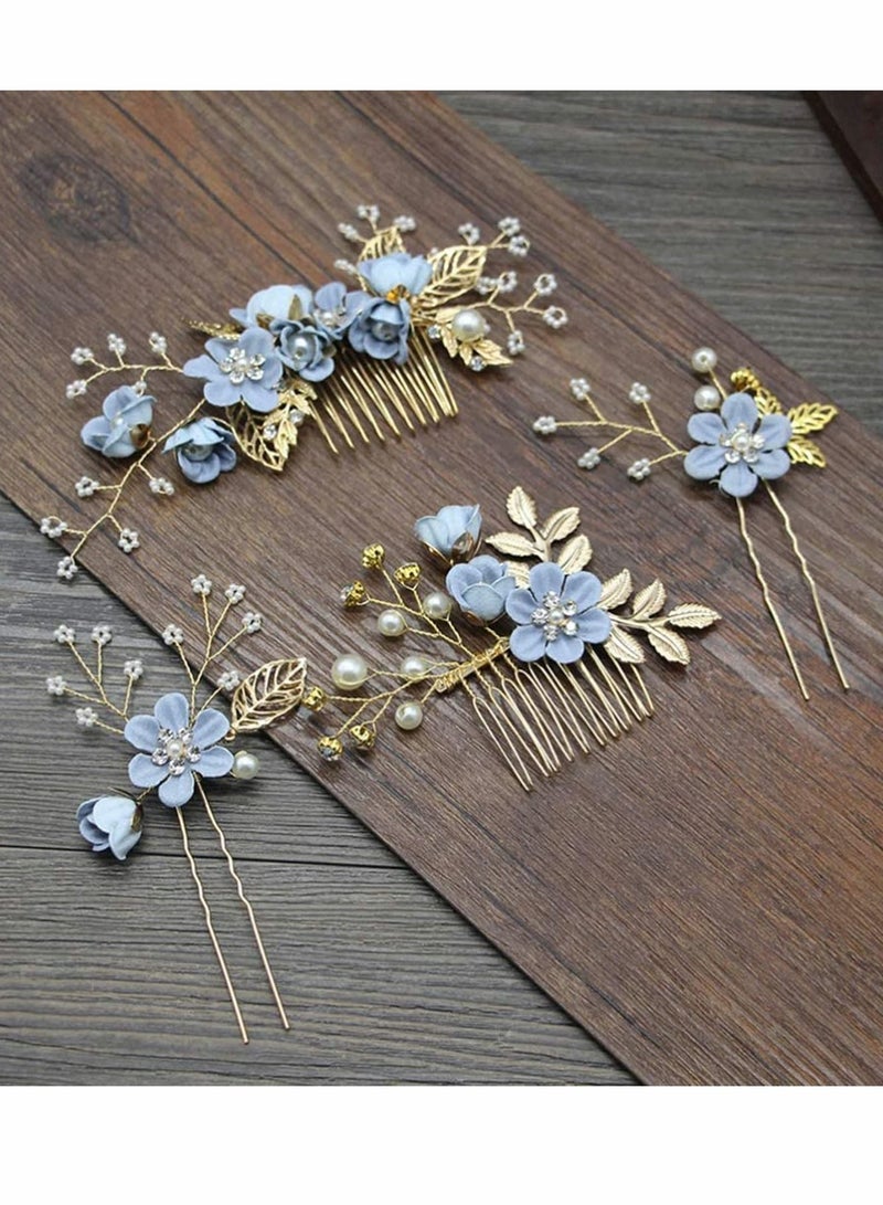 Excefore Wedding Hair Comb, 4 Pcs Bridal Wedding Handmade Floral Hair Comb Set Wedding Accessories Floral Bridal Headpiece Hair Clips for Bride Bridesmaid - Image 5