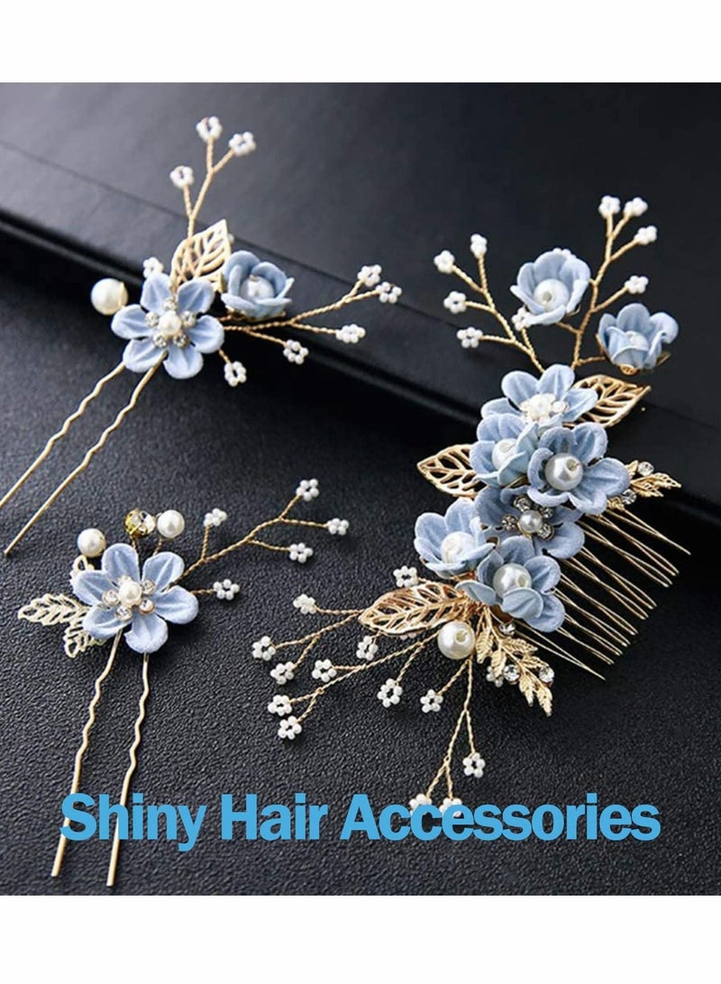 Excefore Wedding Hair Comb, 4 Pcs Bridal Wedding Handmade Floral Hair Comb Set Wedding Accessories Floral Bridal Headpiece Hair Clips for Bride Bridesmaid - Image 4