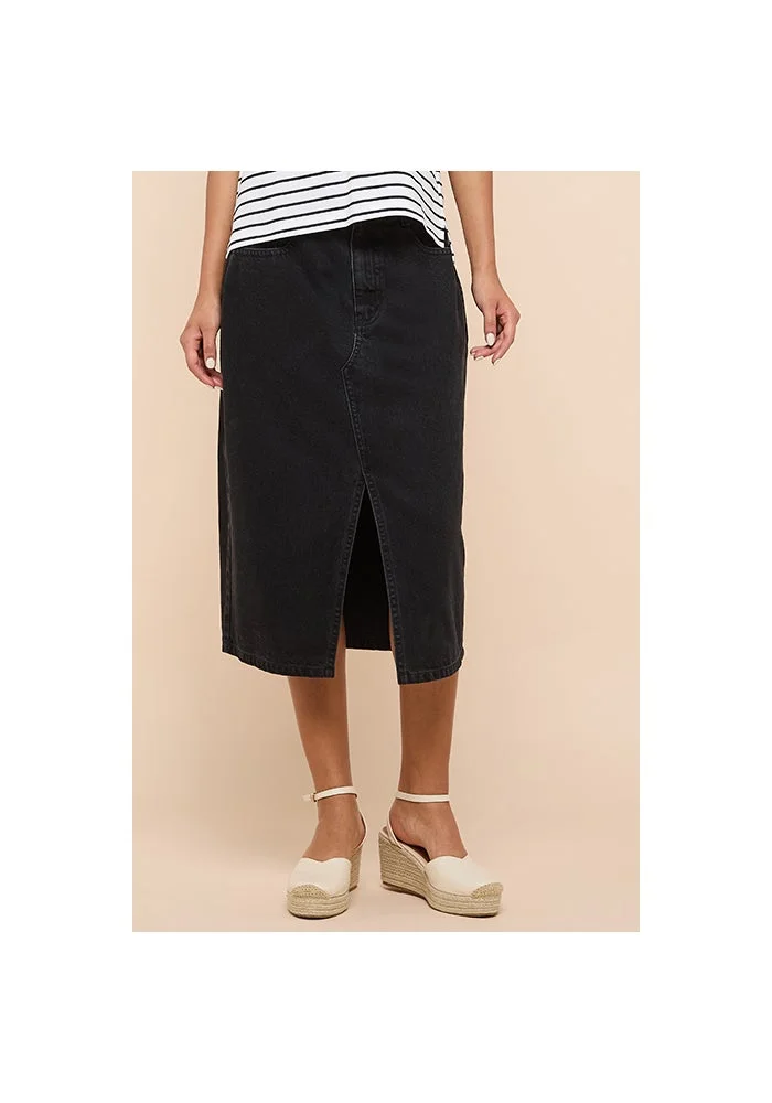 أر أند بي Washed Denim Skirt with Button Closure