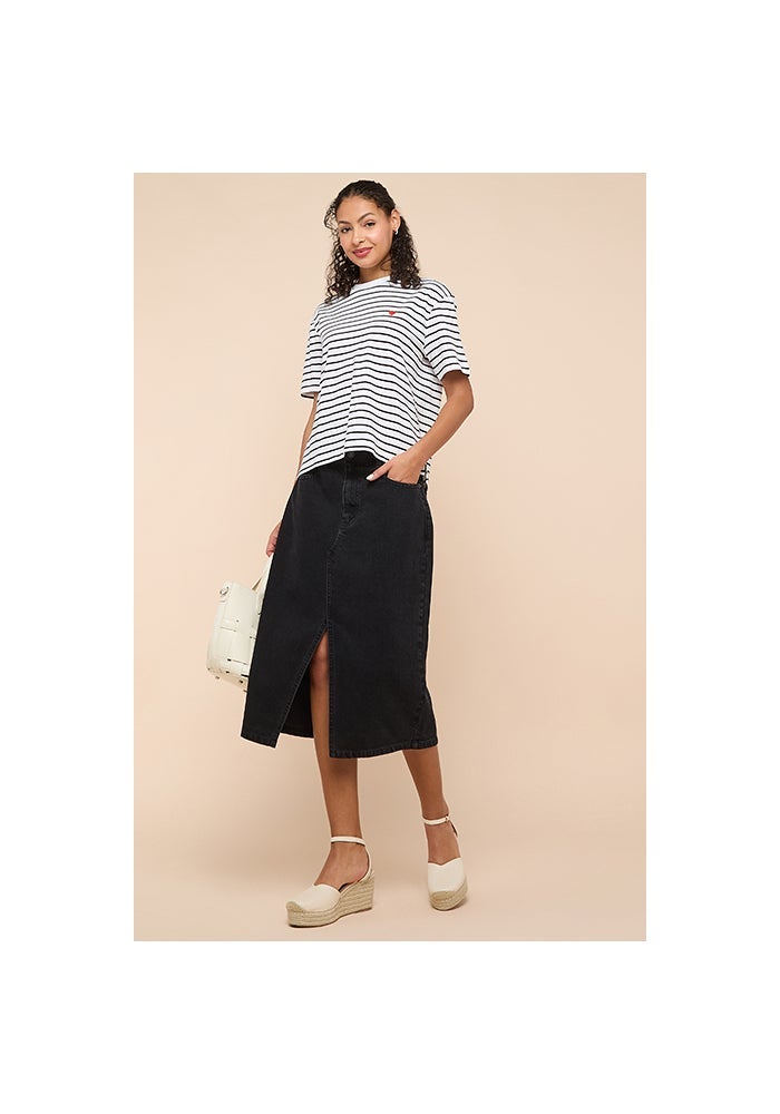 R&B Washed Denim Skirt with Button Closure - Image 3