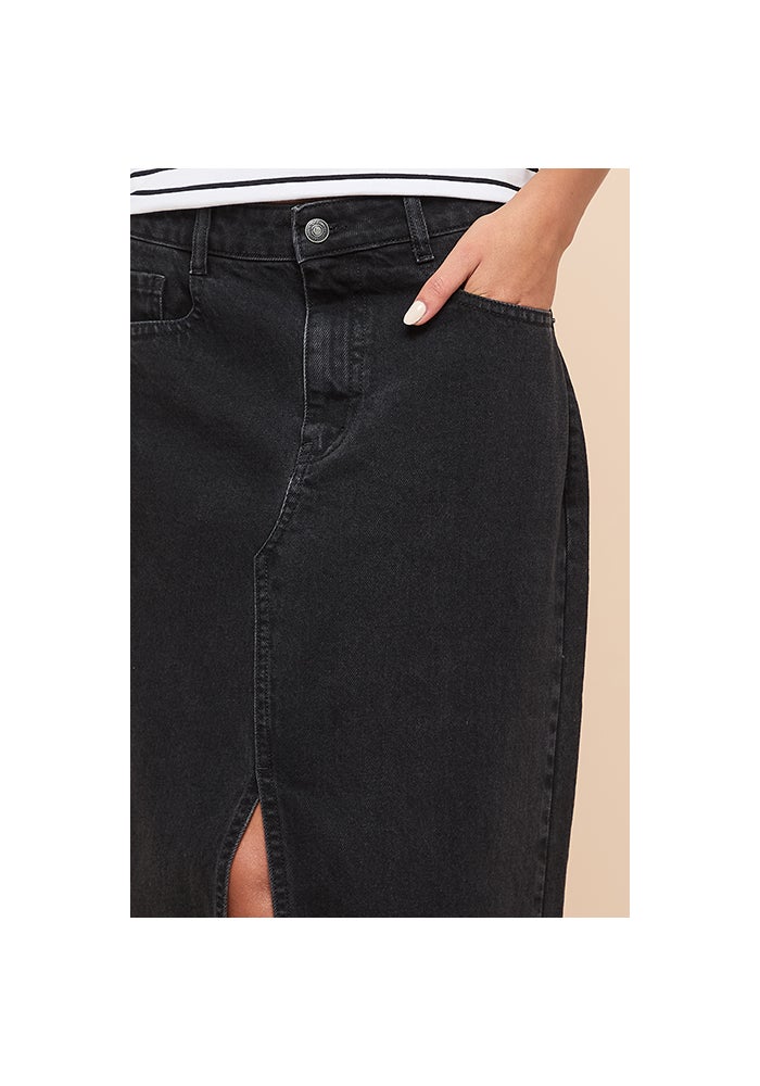 R&B Washed Denim Skirt with Button Closure - Image 5