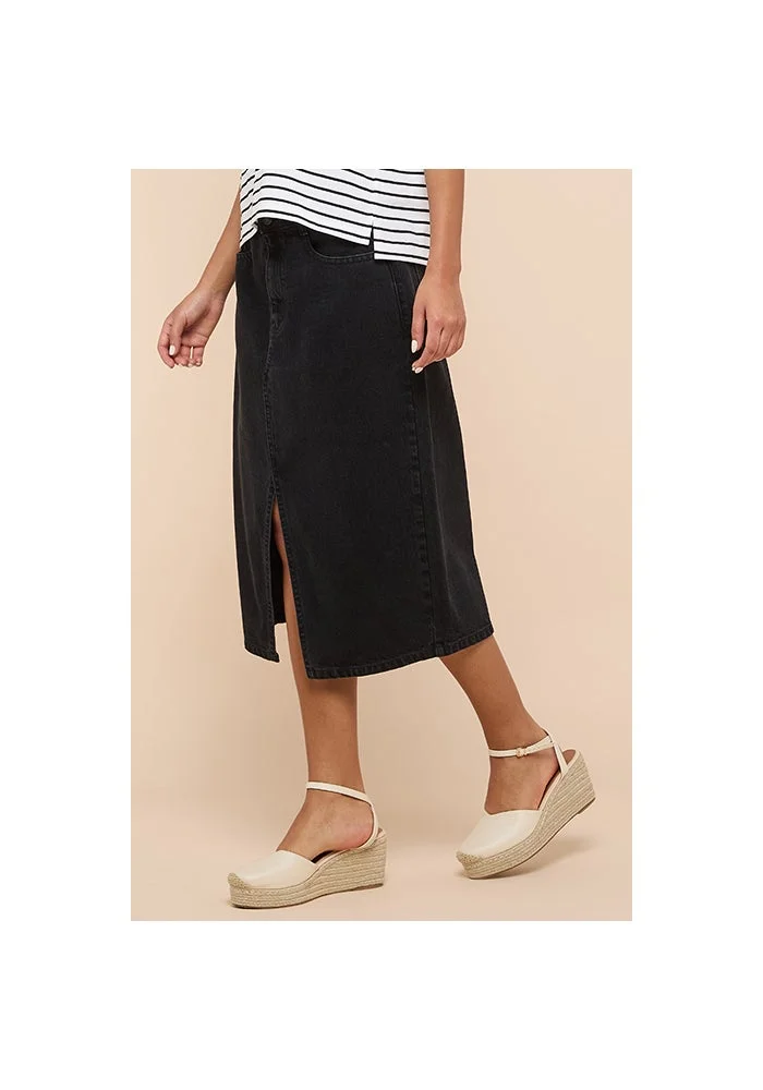 أر أند بي Washed Denim Skirt with Button Closure