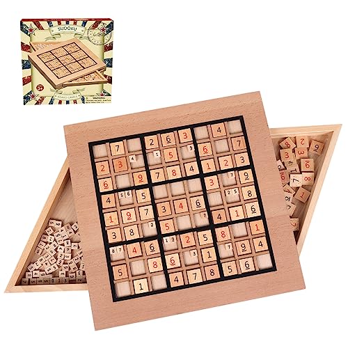 GOTHINK Wooden Sudoku Puzzle Set Challenge Your Mind with 116 Inch Sudoku Board Game Includes 90 Large Number Thinking Tiles 2 Drawers for Storage for All Ages - Image 1