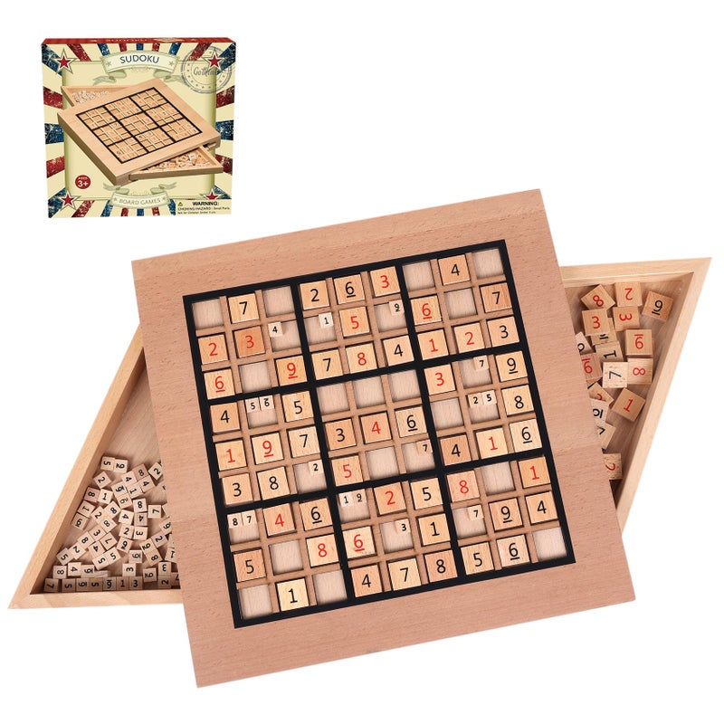 GOTHINK Wooden Sudoku Puzzle Set Challenge Your Mind with 116 Inch Sudoku Board Game Includes 90 Large Number Thinking Tiles 2 Drawers for Storage for All Ages - Image 3