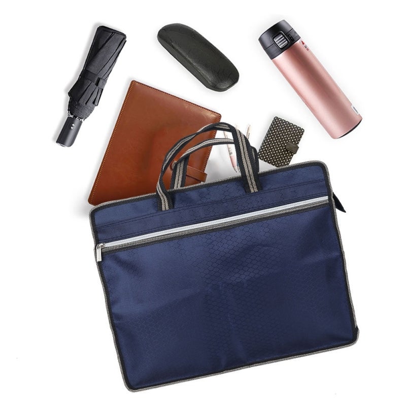 Portable Waterproof Oxford Cloth File Bag Zippered Business Meeting Document Organizer (Blue) - Image 4