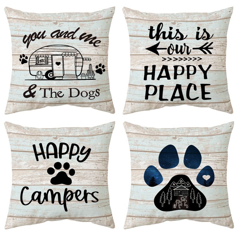 Sidhua Camper Themed Pillowcases Decorations for Home Camper Quotes You Me and The Dogs Throw Pillow Covers 18x18 Set of 4 Dog Lover Gifts Camping Camper Gifts