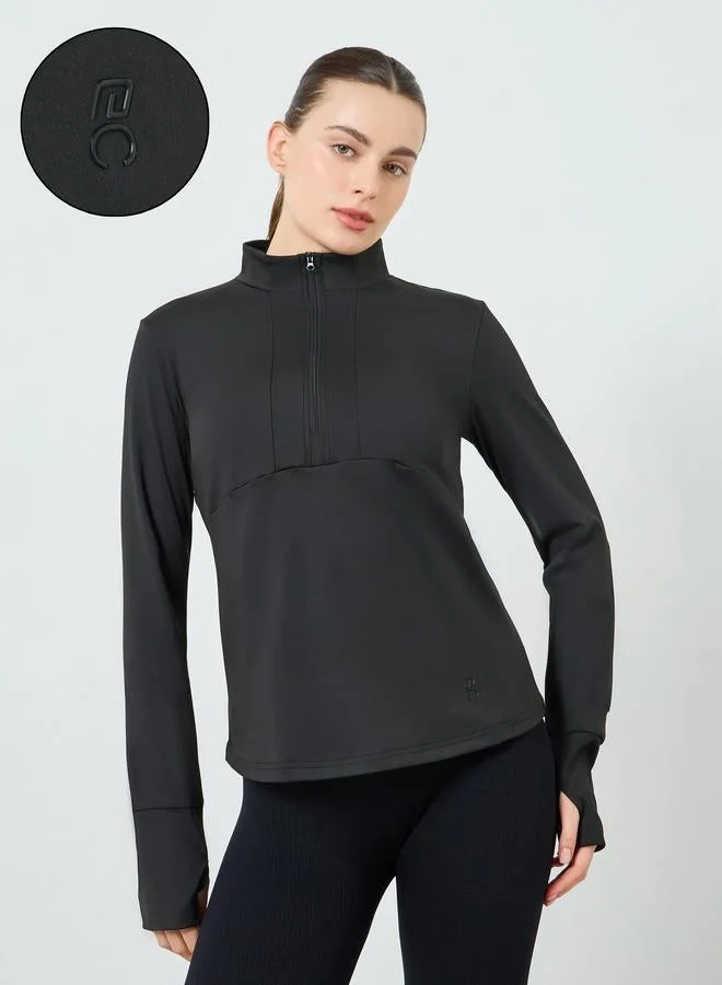Styli Active Women Rubber Logo Half Zip Long Sleeve Top