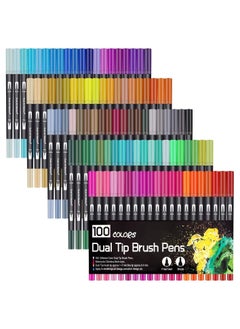 BP Colouring Pens, 100 Colours Art Watercolour Brush Pens Tip and Fine Tip for Adult Colouring Books  - Image 1