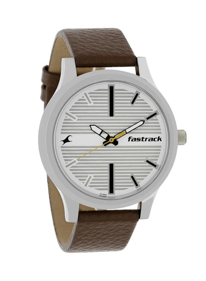 Fastrack Fashion Analogue White Round Dial Brown Leather Strap Watch for Men-38051SL01