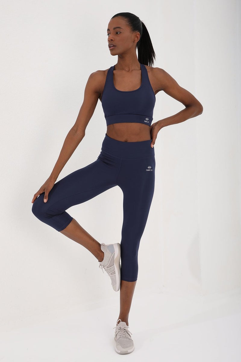 Tommy Life Indigo High Waist Slim Fit Women's Leggings Set with Cross Back Detail - 95283  - Image 3