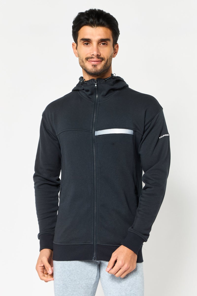 UNDER ARMOUR سويت شيرت خارجي طويل الأكمام فضفاض للرجال، لون بترولي Navy - Image 1