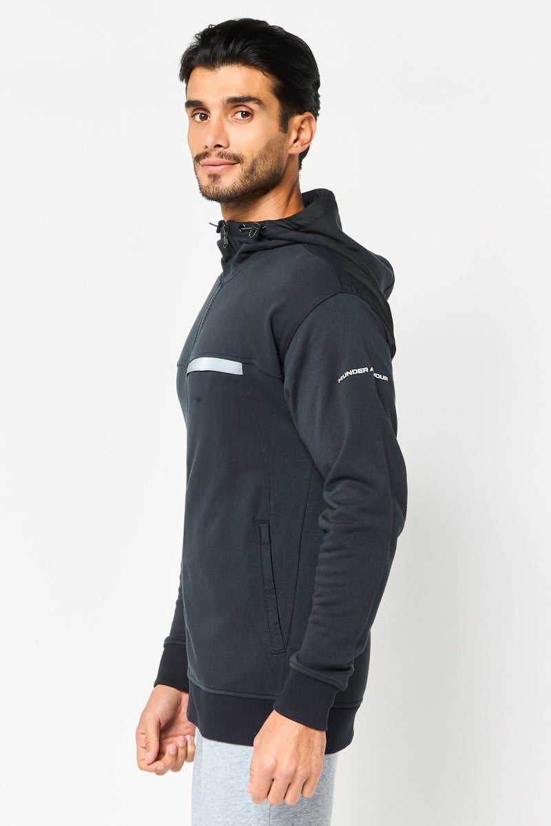 UNDER ARMOUR سويت شيرت خارجي طويل الأكمام فضفاض للرجال، لون بترولي Navy - Image 4