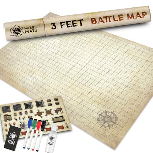 Melee Mats مجموعة خرائط ميلي ماتس DND - 24” × 36” ، شبكة تضاريس معركة قابلة للمسح الجاف / الرطب - تجربة ألعاب الطاولة النهائية مع الملحقات - Image 1