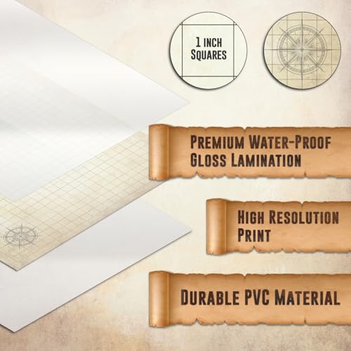 Melee Mats مجموعة خرائط ميلي ماتس DND - 24” × 36” ، شبكة تضاريس معركة قابلة للمسح الجاف / الرطب - تجربة ألعاب الطاولة النهائية مع الملحقات - Image 5