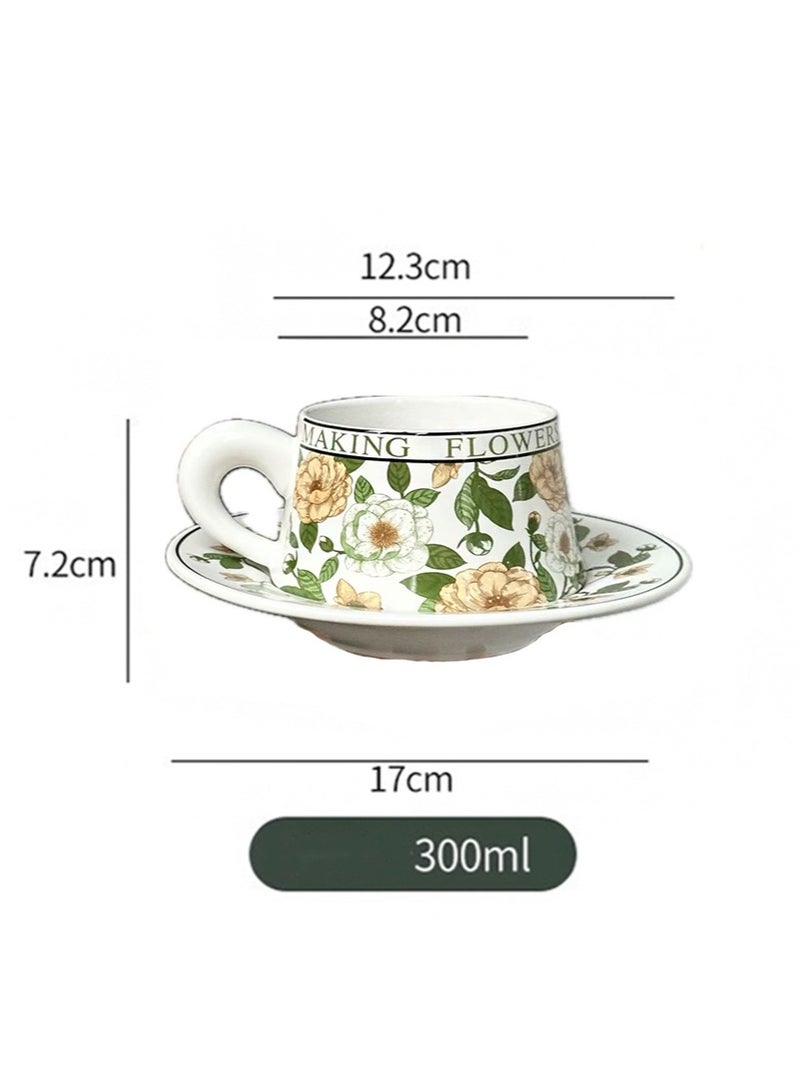Aikanbo Ceramic Coffee Cup and Saucer Gift Box Set，Vintage Floral Design，Perfect for Espresso，Tea or Coffee Lovers， Gift Boxed for Home，Office or Special Occasion (Peony) - Image 2