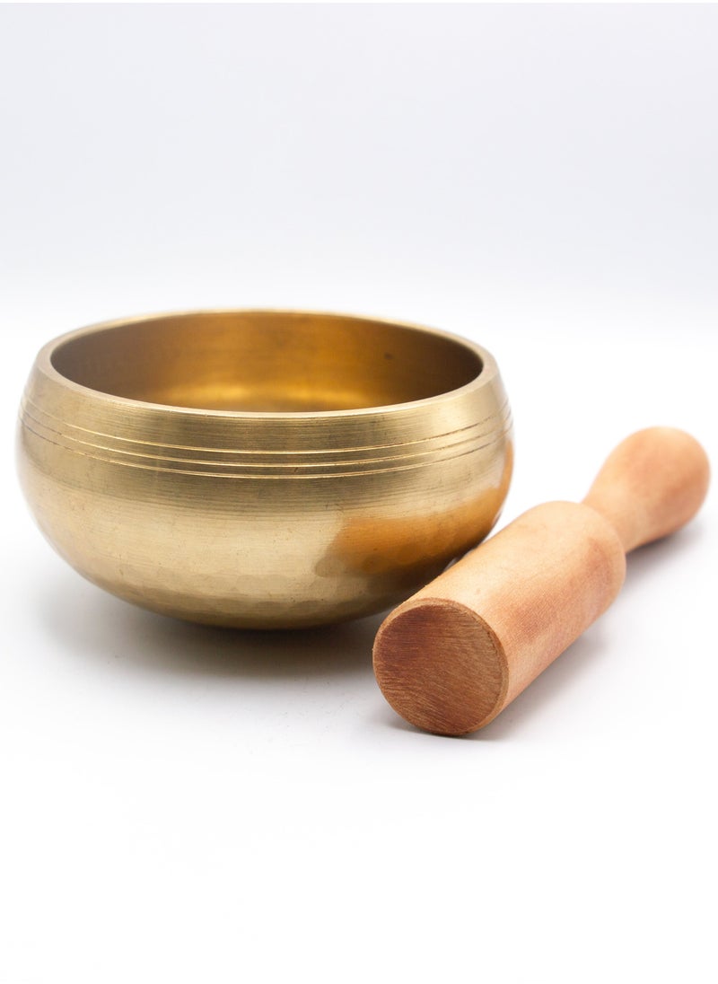 Alpine Crystals UAE - Authentic Himalayan Pure Golden Shinning Singing Bowl Single Set Handcrafted in Nepal Small (255 grams) Includes Traditional Wooden Striker - Image 1