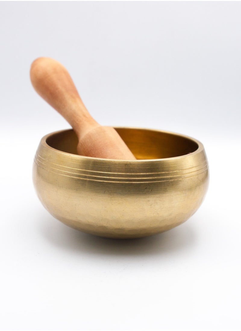 Alpine Crystals UAE - Authentic Himalayan Pure Golden Shinning Singing Bowl Single Set Handcrafted in Nepal Small (255 grams) Includes Traditional Wooden Striker - Image 1