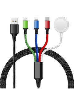 X-level 4-in-1 Nylon Braided Multi Fast Charging Cord Multiple Charger,Magnetic Wireless iWatch Charger Braided USB C/Lightning/Micro Compatible with iWatch Series 10-1/iPhone 16 /15 14/Galaxy Android-4FT  - Image 1