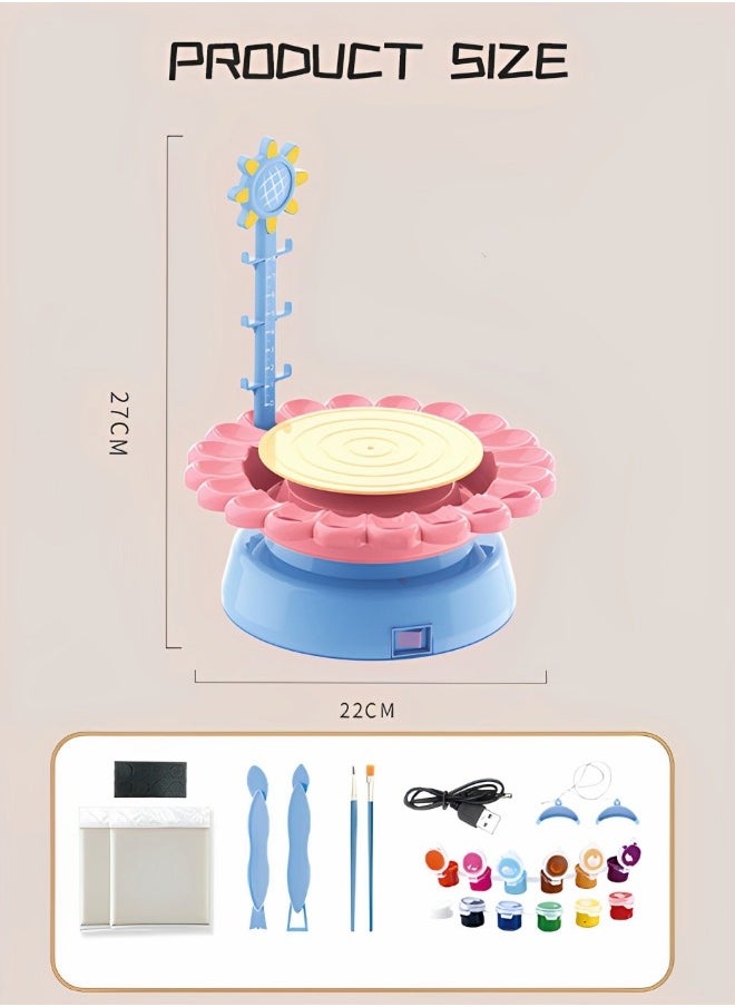 GROIC - Sunflower Pottery Wheel Art Crafts,Kids Pottery Wheel Kit and Painting Kit for Beginners with Sculpting Clay,Air Dry Natural Clay,Modelling Clay Kit for Kids DIY Pottery,Kids' Handmade Toys - Image 1