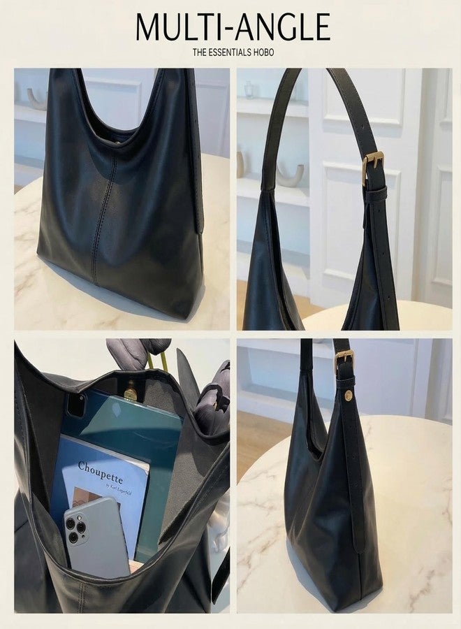 Kraptick Women’s Pure Hobo Handbag - Stylish PU Leather Shoulder Bag for Women Large Capacity Ladies Purse Minimalist Fashion Handbag for Office, Travel, Shopping & Daily Use (Black) - Image 2