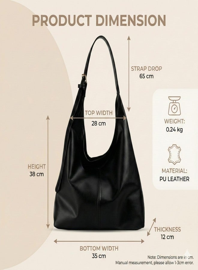 Kraptick Women’s Pure Hobo Handbag - Stylish PU Leather Shoulder Bag for Women Large Capacity Ladies Purse Minimalist Fashion Handbag for Office, Travel, Shopping & Daily Use (Black) - Image 3