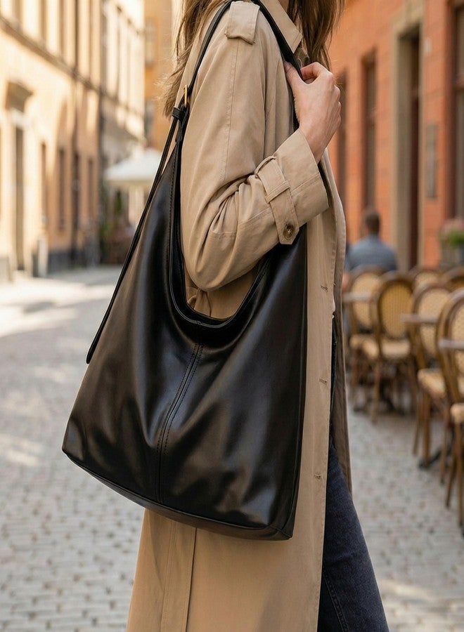 Kraptick Women’s Pure Hobo Handbag - Stylish PU Leather Shoulder Bag for Women Large Capacity Ladies Purse Minimalist Fashion Handbag for Office, Travel, Shopping & Daily Use (Black) - Image 5