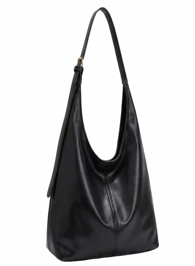 Kraptick Women’s Pure Hobo Handbag - Stylish PU Leather Shoulder Bag for Women Large Capacity Ladies Purse Minimalist Fashion Handbag for Office, Travel, Shopping & Daily Use (Black) - Image 1